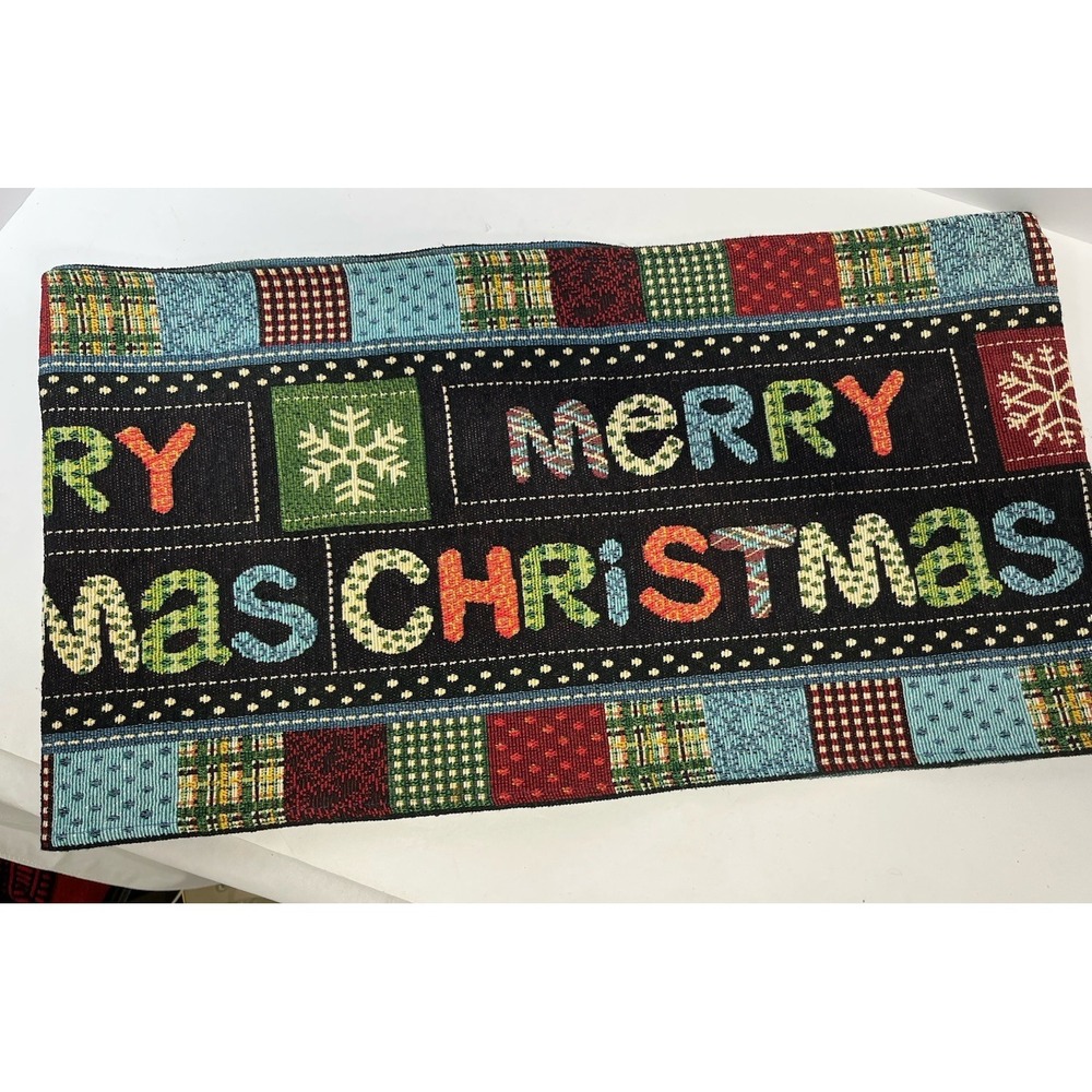 Beautiful Merry Christmas Holiday Table Runner Tapestry Patchwork Farmhouse